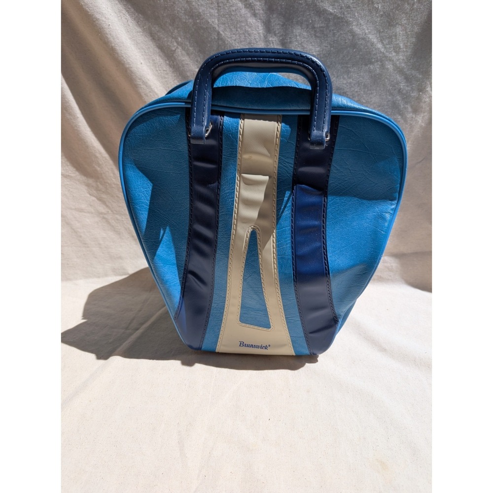 BRUNSWICK Vintage BOWLING BALL BAG Retro Stripe Blue Vinyl Handbag